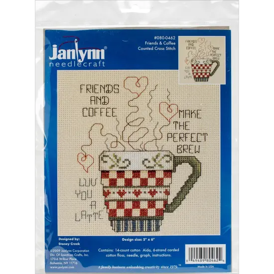 Janlynn Mini Counted Cross Stitch Kit 5"X6"-Friends & Coffee {1}