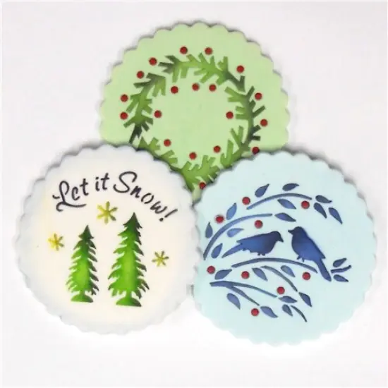 Let it Snow Cookie Stencil Set: Wreath, Trees, Winter Lovebirds | C750 by Designer Stencils | Cookie Decorating Tools | Baking Stencils for Royal Icing, Airbrush, Dusting Powder | Reusable Food Grade Stencil for Cookies | Easy to Use & Clean Stencil {2}