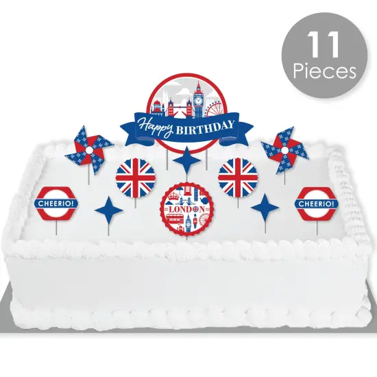 Big Dot of Happiness Cheerio, London - British UK Birthday Party Cake Decorating Kit - Happy Birthday Cake Topper Set - 11 Pieces {3}