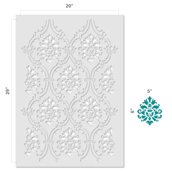 Small Royal Damask Wall Stencil | 3731 by Designer Stencils | Pattern Stencils | Reusable Stencils for Painting | Safe & Reusable Template for Wall Decor | Try This Stencil Instead of a Wallpaper | Easy to Use & Clean Art Stencil Pattern {3}