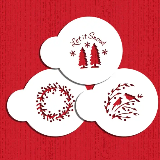 Mini Let it Snow Cookie & Cupcake Stencil: Wreath, Trees, Winter Lovebirds | C797 by Designer Stencils | Cookie Decorating Tools | Baking Stencils for Royal Icing, Airbrush, Dusting Powder | Reusable Food Grade Stencil | Easy to Use & Clean {2}