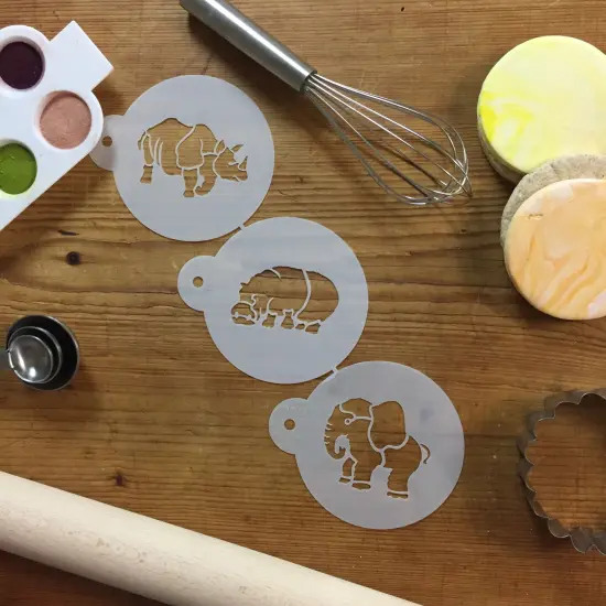 Safari Animals Cookie Set: Rhinoceros, Hippopotamus, Elephant | C829 by Designer Stencils | Cookie Decorating Tools | Baking Stencils for Royal Icing, Airbrush, Dusting Powder | Reusable Plastic Food Grade Stencil | Easy to Use & Clean Stencil {3}