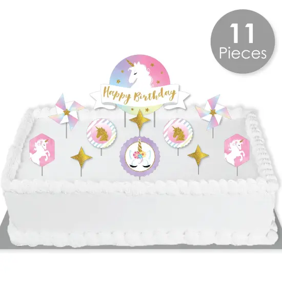 Big Dot of Happiness Rainbow Unicorn - Magical Unicorn Birthday Party Cake Decorating Kit - Happy Birthday Cake Topper Set - 11 Pieces {3}