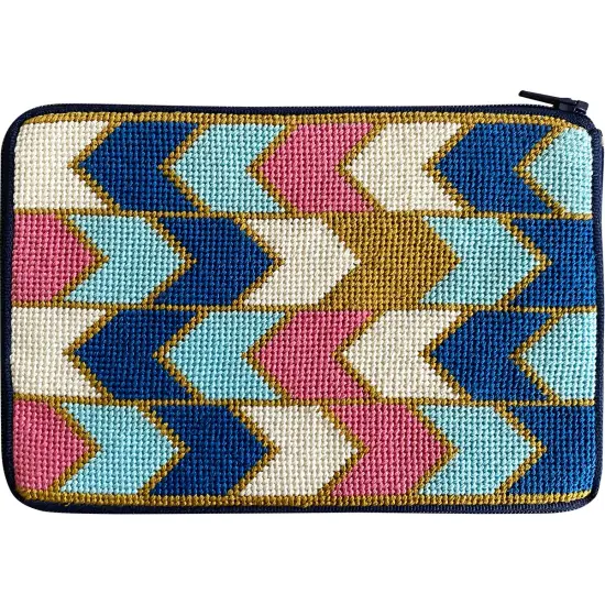 Stitch & Zip Needlepoint Cosmetic Purse Kit- Geometric Arrows Multicolor {1}