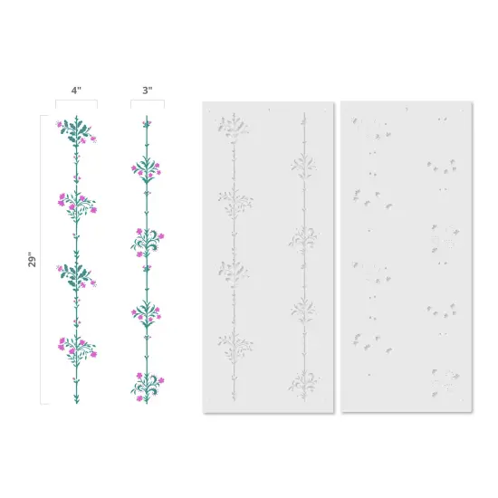 Floral Stripe Wallpaper Wall Stencil | 3231 by Designer Stencils | Floral Stencils | Reusable Art Craft Stencils for Painting on Walls, Canvas, Wood | Reusable Plastic Paint Stencil for Home Makeover | Easy to Use & Clean Art Stencil {2}