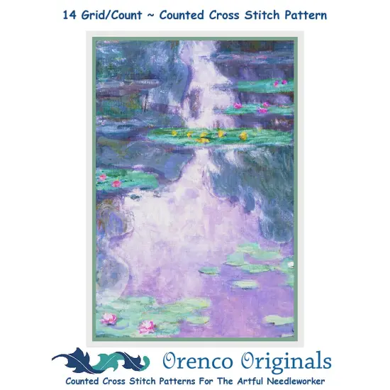 Water Lilies 1909 inspired by Claude Monet's impressionist painting Counted Cross Stitch Pattern {1}
