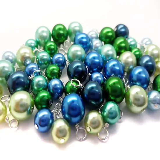 Bead Dangle Mix in Blue & Green, 20 pc 6mm 8mm Glass Pearls, Silver-Plated Wire, Adorabilities {3}