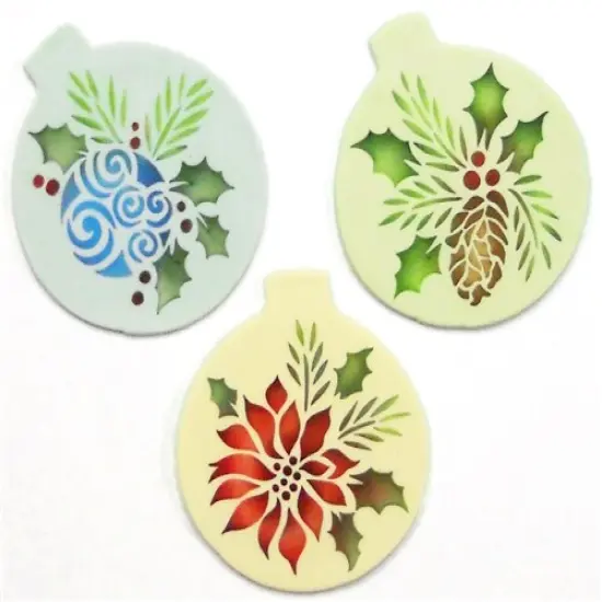 Forever Green Ornaments Cookie Stencils: Christmas Ball, Pinecone, Poinsettia | C724 by Designer Stencils | Cookie Decorating Tools | {2}