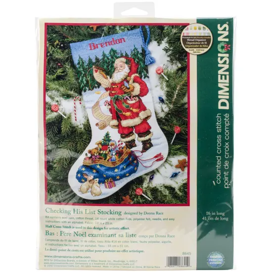 Dimensions Counted Cross Stitch Kit 16" Long-Checking His List Stocking {1}