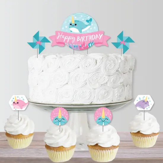 Big Dot of Happiness Narwhal Girl - Under The Sea Birthday Party Cake Decorating Kit - Happy Birthday Cake Topper Set - 11 Pieces {6}