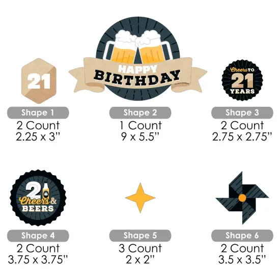 Big Dot of Happiness Cheers and Beers to 21 Years - Birthday Party Cake Decorating Kit - Happy Birthday Cake Topper Set - 11 Pieces {7}