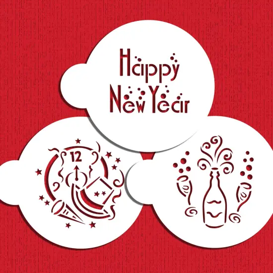 Happy New Year Cookie Stencil | C751 by Designer Stencils | Cookie Decorating Tools | Baking Stencils for Royal Icing, Airbrush, Dusting Powder | Reusable Plastic Food Grade Stencil for Cookies | Easy to Use & Clean Cookie Stencil {5}