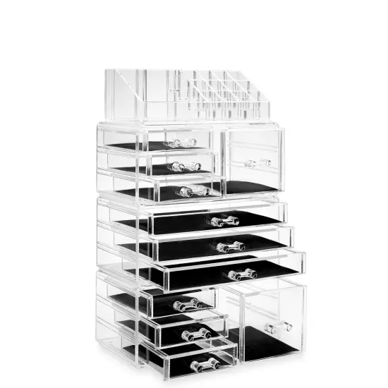 Casafield Acrylic Cosmetic Makeup Organizer & Jewelry Storage Display Case - Large 16 Slot, 2 Box & 9 Drawer Set - Clear {2}