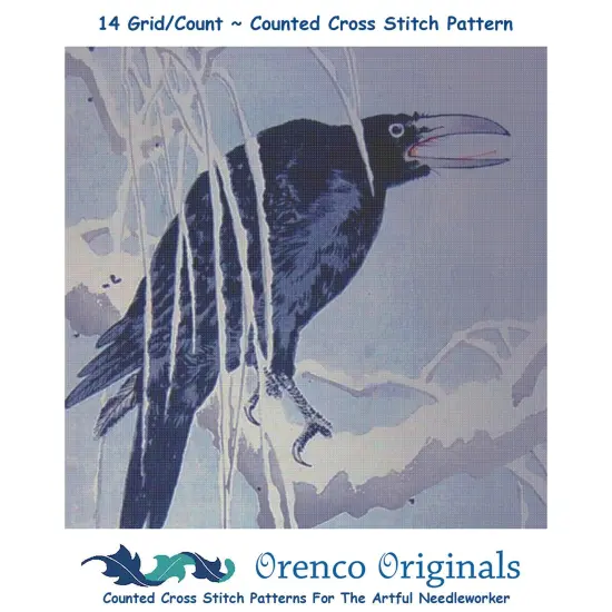 Japanese Artist Ohara (Koson) Shoson's Crow-Square Counted Cross Stitch Pattern {1}