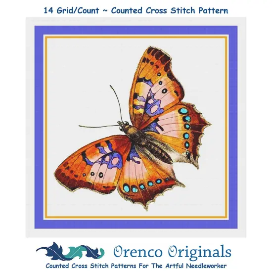Pink, Orange and Black Butterfly in Flight Counted Cross Stitch Pattern {1}
