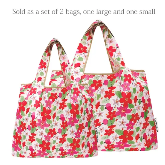 Wrapables Large & Small Foldable Tote Nylon Reusable Grocery Bags, Set of 2, Sakura {3}