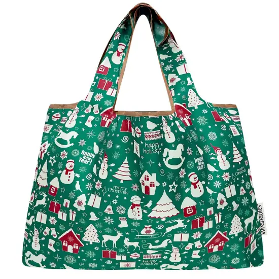 Wrapables Large Foldable Tote Nylon Reusable Grocery Bags, Christmas Green {3}