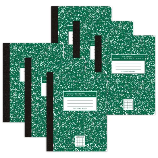 Composition Book, 5x5 Graph, 100 Sheets, 9.75" x 7.5", Green Marble, Pack of 6 {1}