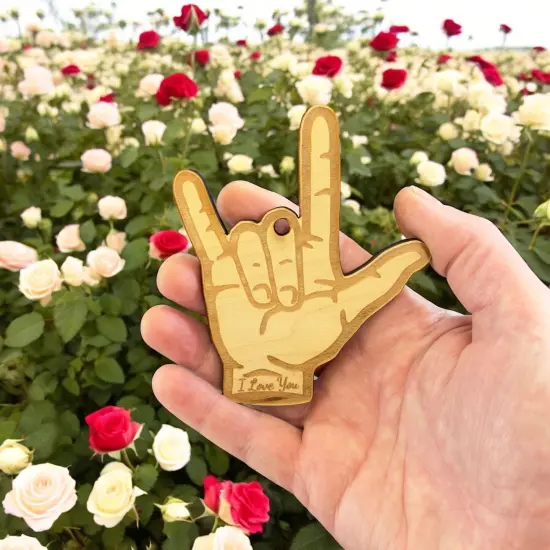 Ornament - ASL I Love You Sign Language - Raw wood Ornament {3}