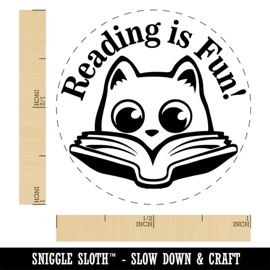 Reading is Fun Cat with Book Teacher Student Rubber Stamp for Stamping Crafting Planners {1}