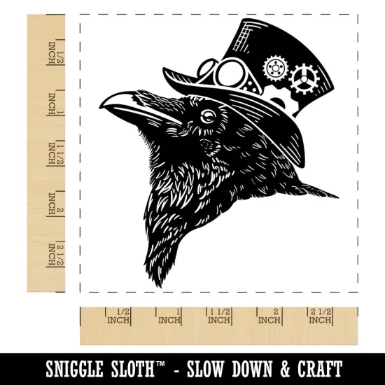 Steampunk Crow in Top Hat with Goggles and Gears Square Rubber Stamp for Stamping Crafting {1}