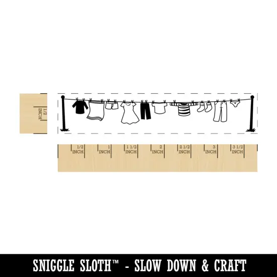 Clothes Laundry Hanging on Line Rectangle Rubber Stamp for Stamping Crafting {1}