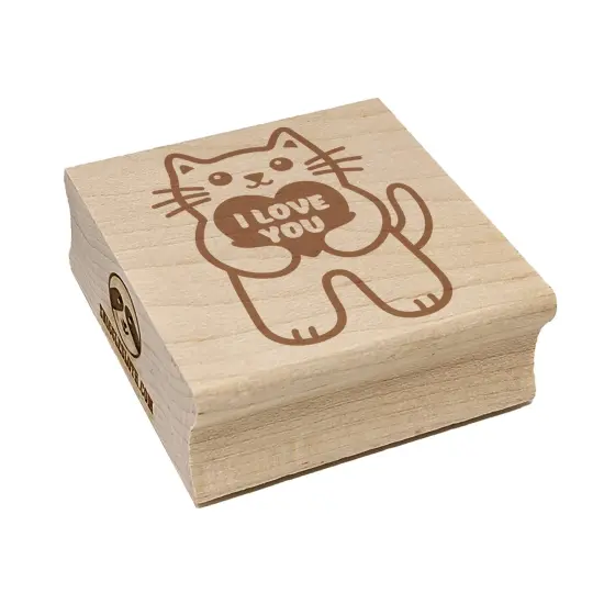 Cat Holding I Love You Heart Anniversary Valentine's Day Square Rubber Stamp for Stamping Crafting {7}