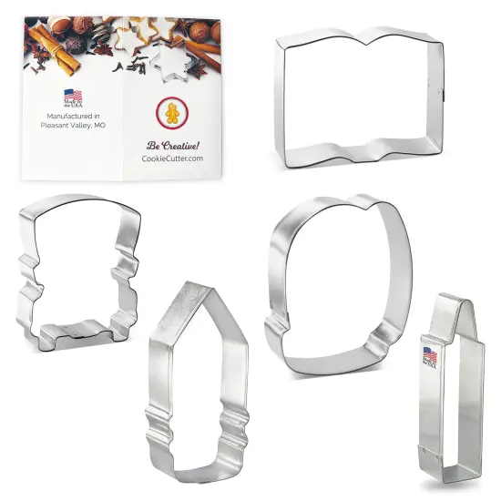 CookieCutter.Com Cookie Cutters 5 Piece Back to School Set 3.75 in Book, 4 in Backpack, 3.5 in School Bus, 4.25 in Crayon, 4.5 in Pencil, USA Made {3}