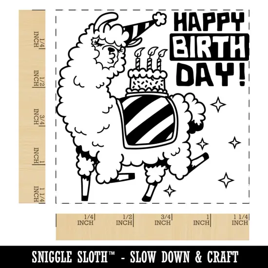Happy Birthday Alpaca Square Rubber Stamp for Stamping Crafting {1}