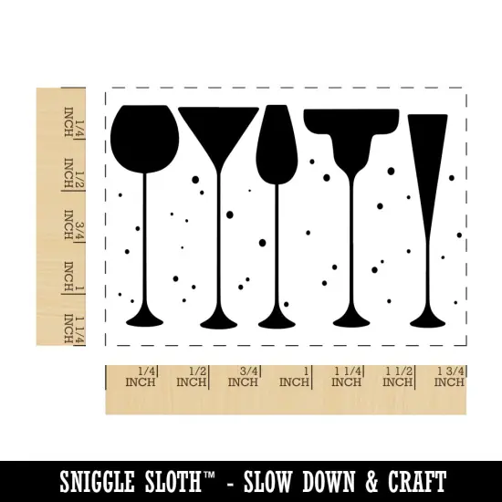 Cocktail Glasses Silhouette Happy Hour Rectangle Rubber Stamp for Stamping Crafting {1}