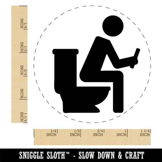 Person Sitting on Toilet with Phone Restroom Pooping Rubber Stamp for Stamping Crafting Planners {1}