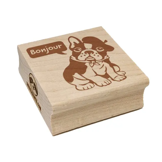 Bonjour French Bulldog with Beret and Bandana Square Rubber Stamp for Stamping Crafting {7}