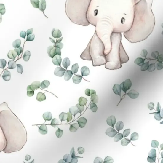 Various Fabrics by the Yard or Fat Quarter Elephant White Green Grey Animal Plant Neutral Custom Printed Fabric by Spoonflower {7}