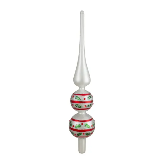 Northlight 14.75" White, Red and Green Glass Finial Christmas Tree Topper {1}
