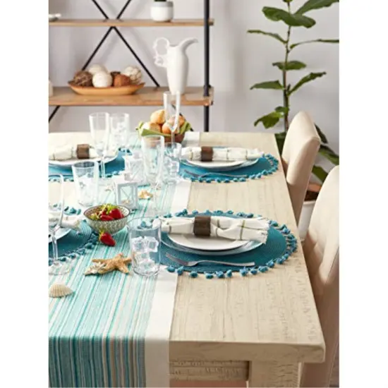 DII Teal Tassel Fringe Pp Woven Round Placemat Set of 6 {5}