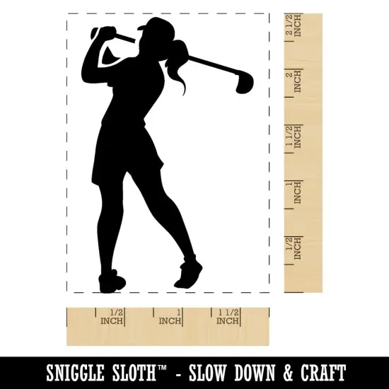 Woman Swinging Golf Club Rectangle Rubber Stamp for Stamping Crafting {1}