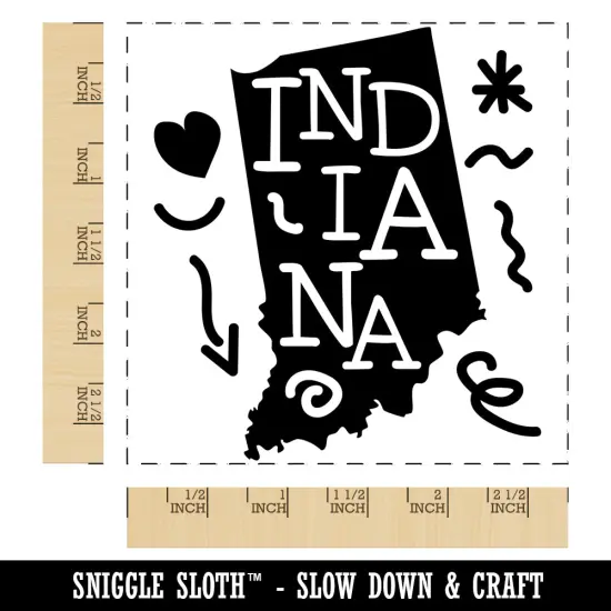 Indiana State with Text Swirls Square Rubber Stamp for Stamping Crafting {1}