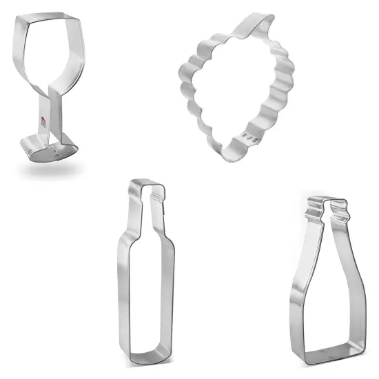 CookieCutter.com Wine Tasting Cookie Cutter 4 Pc Set, 4 - 5 in, Grapes, Tin Plate Steel, USA {4}