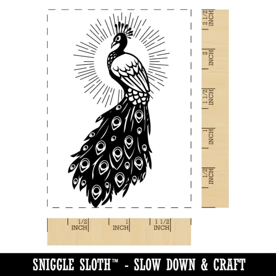 Radiant Peacock Elegant Bird Rectangle Rubber Stamp for Stamping Crafting {1}