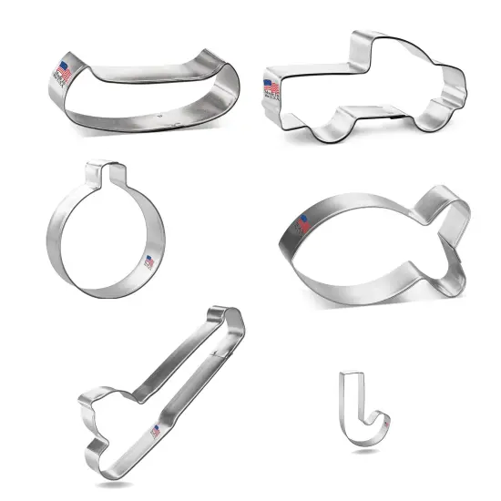 CookieCutter.Com Fishing Cookie Cutter 6 Pc Set &ndash; 6 in Fishing Pole, 3.25 in Fish, 1.75 in Fishing Hook, 4 in Canoe, 3 in Fishing Bobber and 4 in Pickup Truck {2}