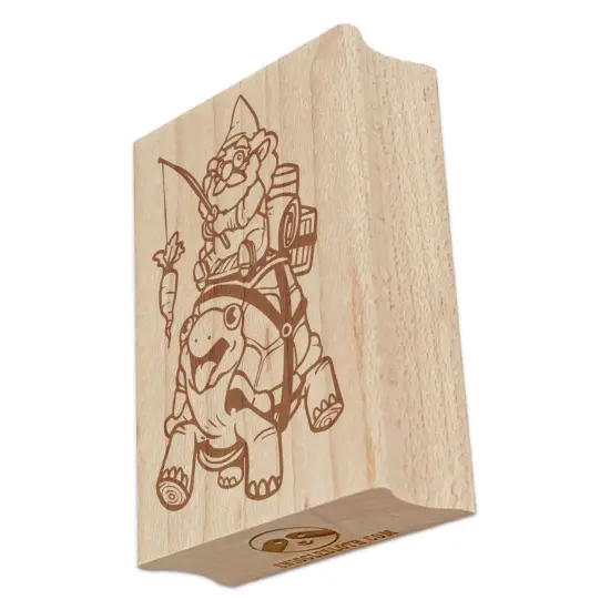 Wise Garden Gnome Riding Turtle with Carrot on a Stick Rectangle Rubber Stamp for Stamping Crafting {2}