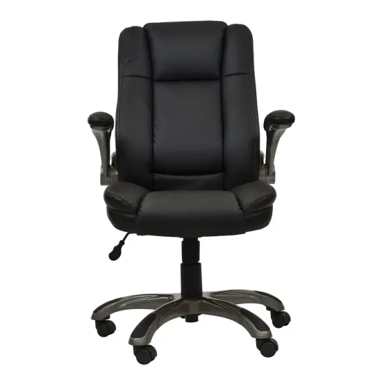 Techni Office Solutions 3.5' Solid Black Medium Back Executive Office Chair with Flip-up Arms {3}