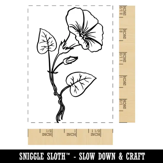 Hand Drawn Morning Glory Flower Rectangle Rubber Stamp for Stamping Crafting {1}