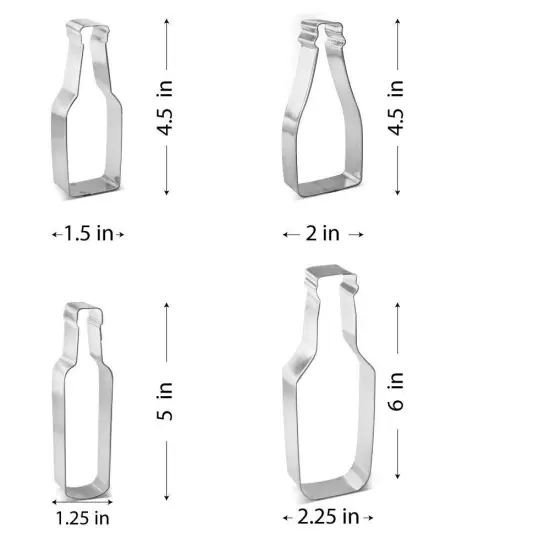 CookieCutter.Com Bottle Cookie Cutter 4 Pc Set HS0464 with Sugar Cookie Recipe Card. USA Made {2}