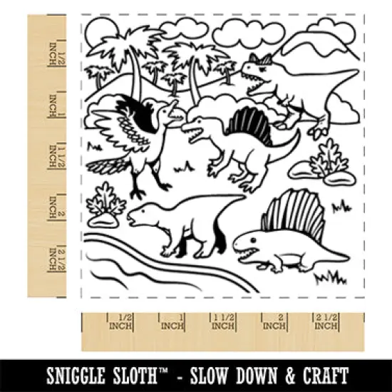 Dinosaurs Landscape Square Rubber Stamp for Stamping Crafting {1}