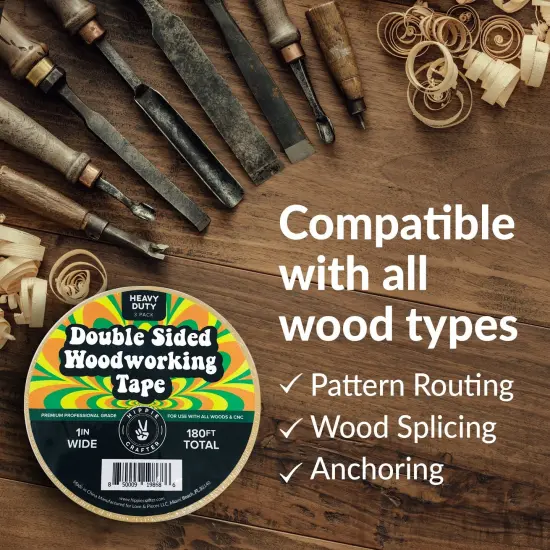 3 Pk Double Stick Tape Double Sided Woodworking Tape 1" inch Wide Wood Tape for Woodworkers CNC Machines Routing Templates Strong Heavy Duty 60 Feet Each (180FT Total) {5}