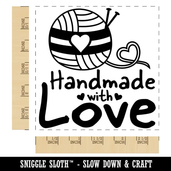 Handmade With Love Knitting Yarn Square Rubber Stamp for Stamping Crafting {1}