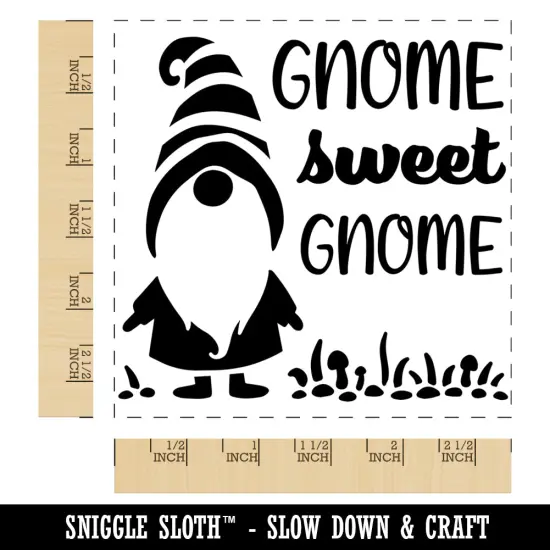 Gnome Sweet Gnome Home Striped Hat Square Rubber Stamp for Stamping Crafting {1}