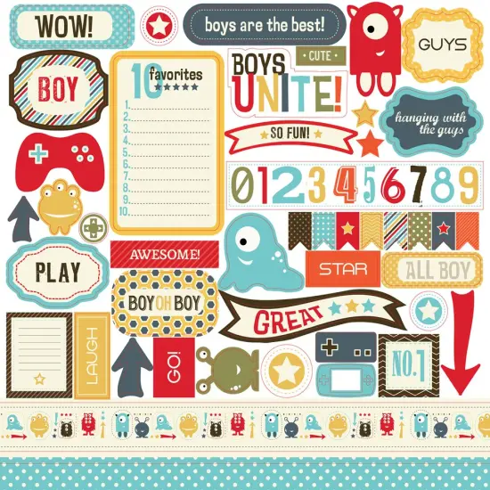 Carta Bella Boy Oh Boy 12 x 12 Cardstock Element Sticker Sheet {1}
