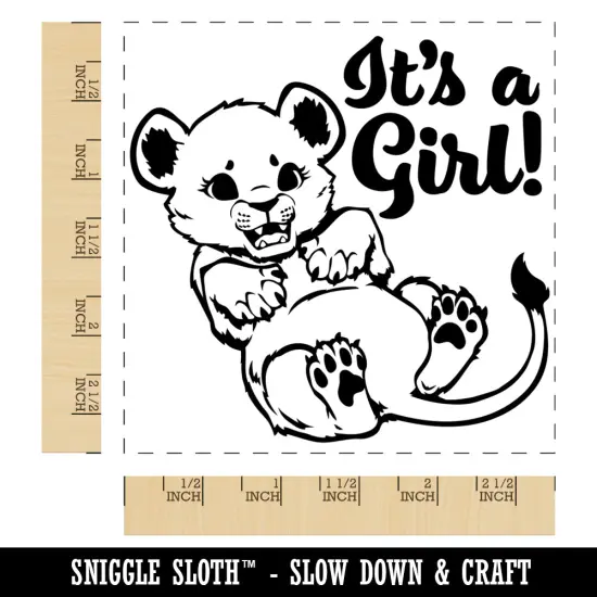 It's a Girl Lion Gender Reveal Square Rubber Stamp for Stamping Crafting {1}